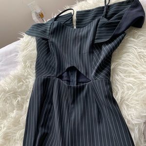 Navy blue and white strip Jumpsuit off shoulder